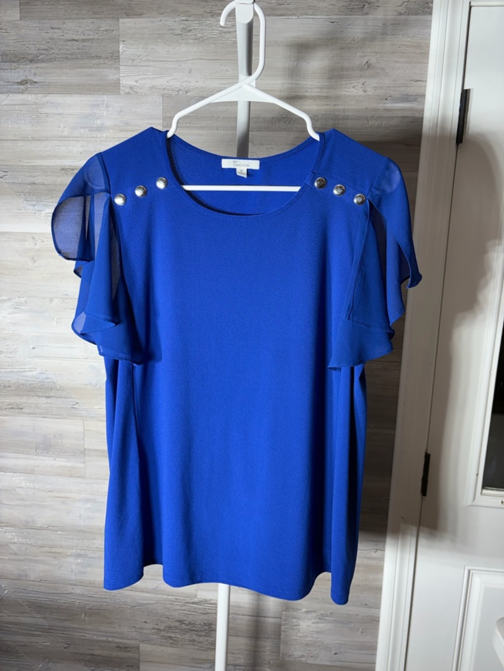 89th & Madison Cobalt Blue Flutter Sleeve Blouse with Shoulder Studs 1235